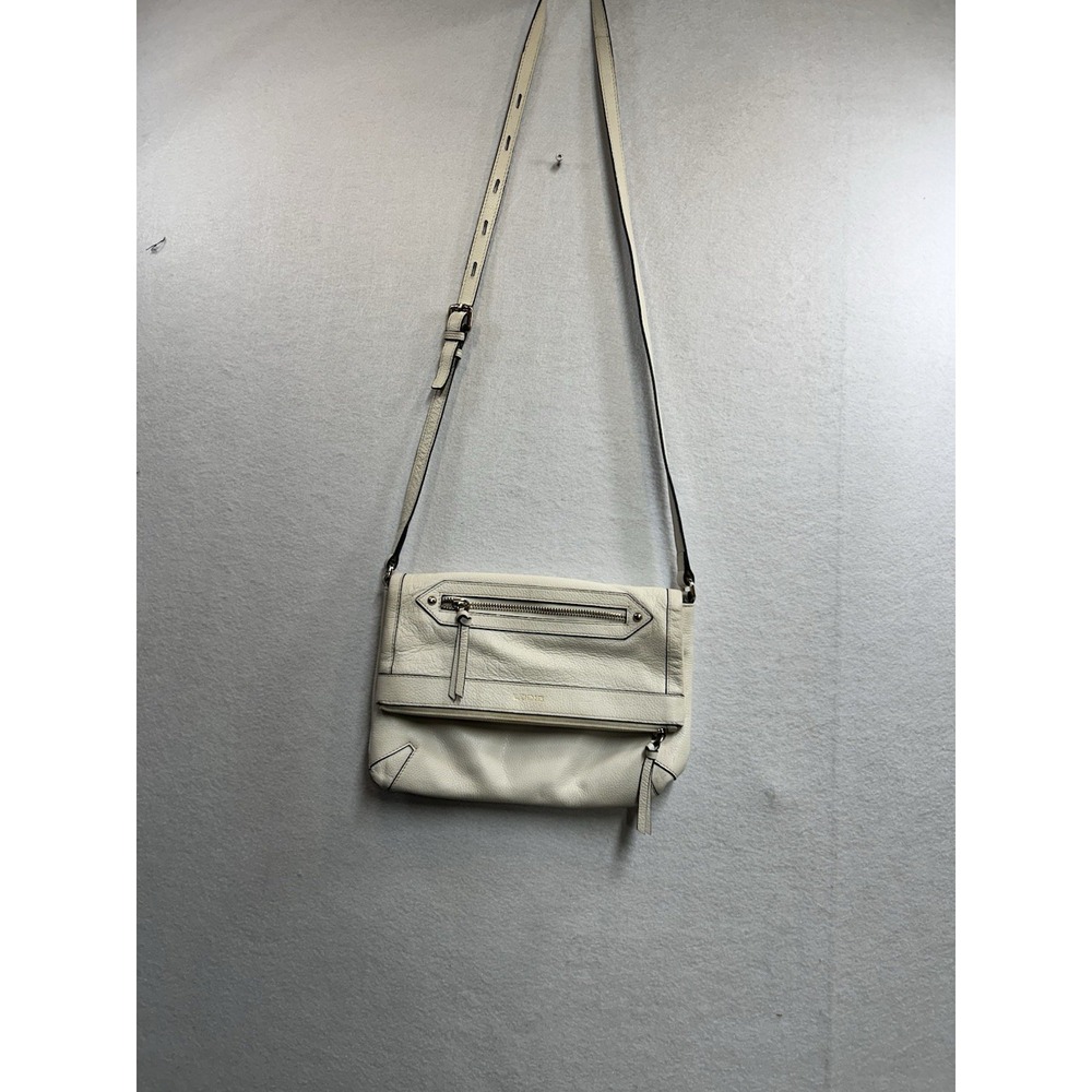 Lodis White Pebbled Crossbody Bag Zip & Snap Closure Adjustable Strap Pockets
